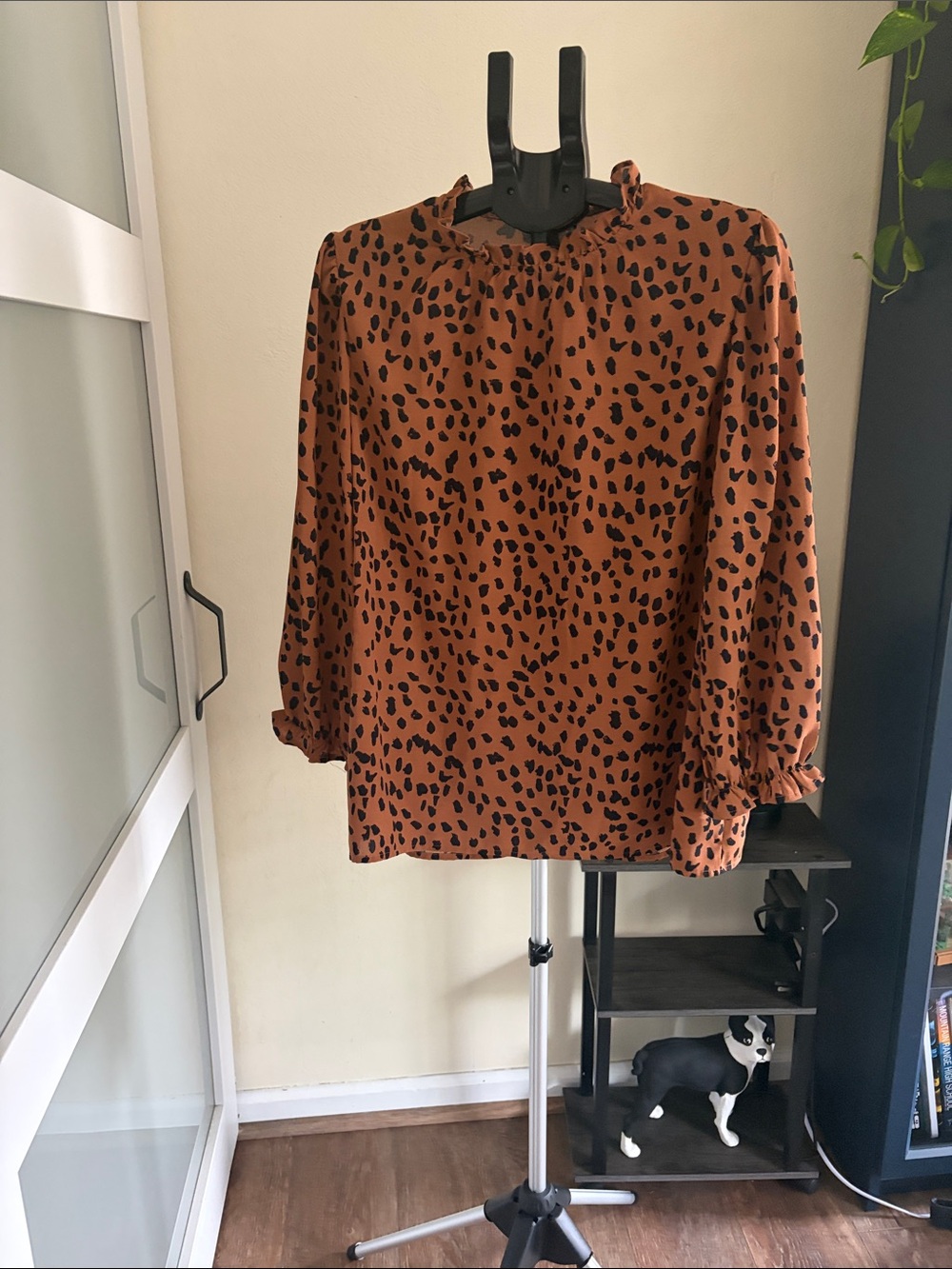 Womens Rust Animal Print Long Sleeve Blouse